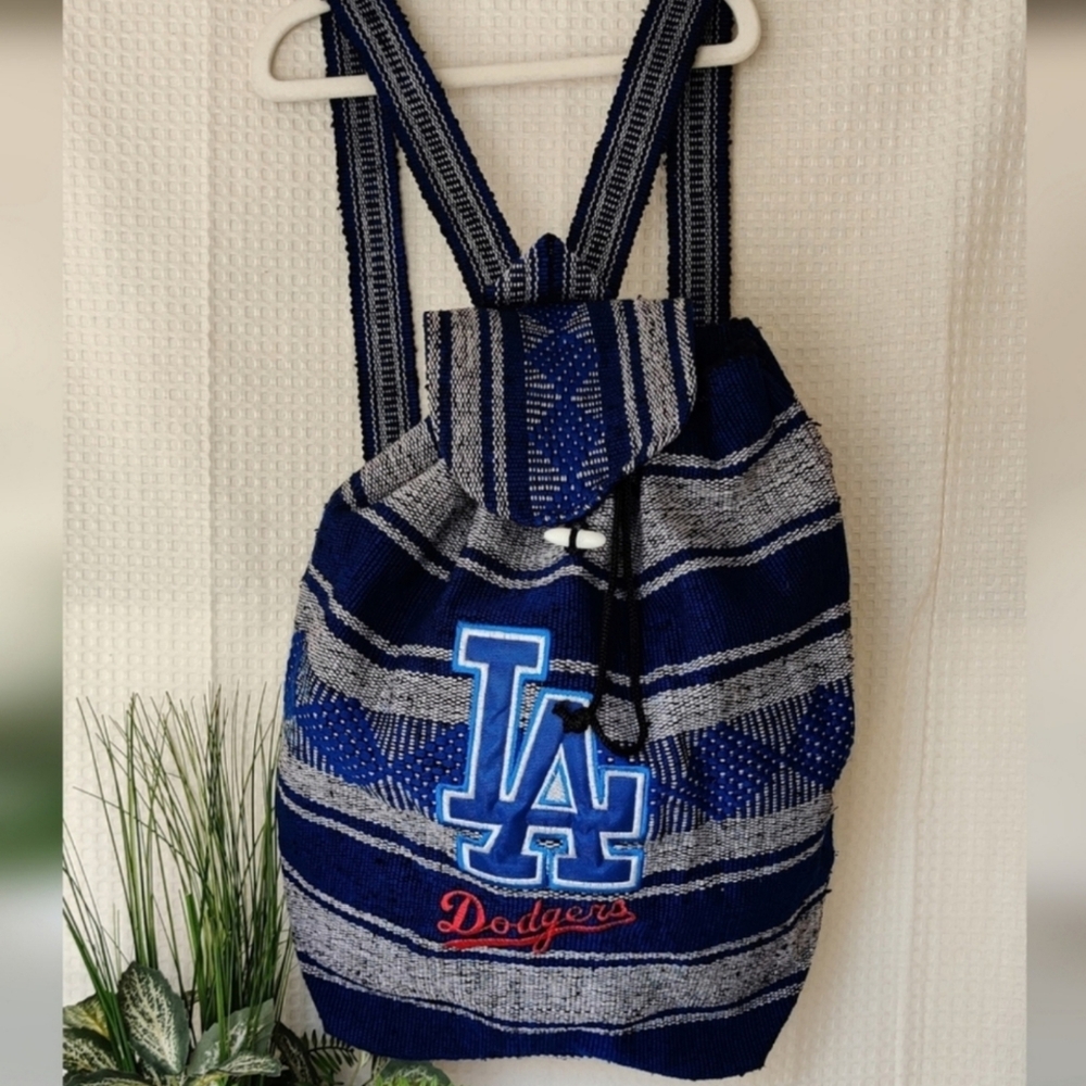 Los Angeles Dodgers Blue and Gray Striped Woven Backpack Bag